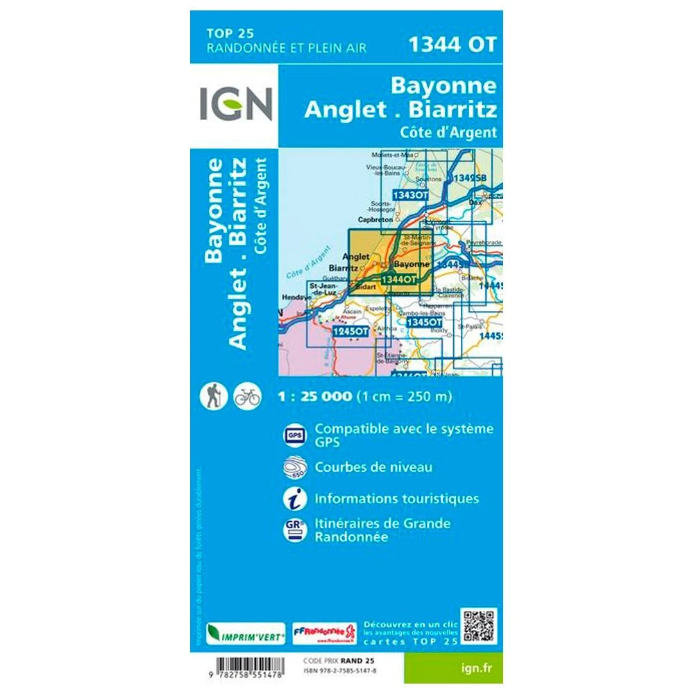 Carte IGN 1344OT Bayonne Anglet Biarritz Côte D'Argent 4 Carte IGN 1344OT Bayonne Anglet Biarritz Côte D'Argent – Image 2