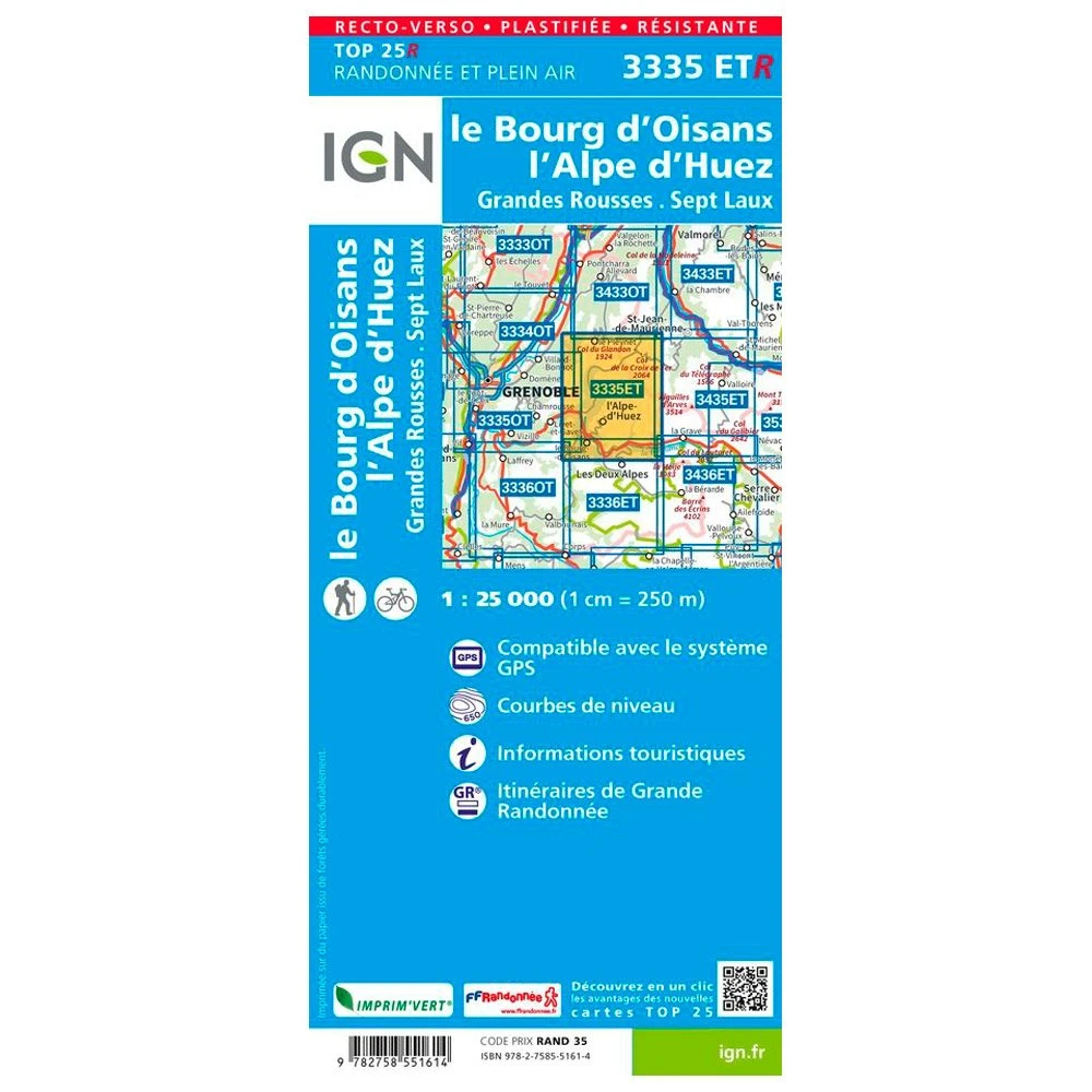 Carte IGN 3335ETR Le Bourg D'Oisans, L'Alpe D'Huez, Grandes Rousses, Sept Laux - Résistante 4 Carte IGN 3335ETR Le Bourg D'Oisans, L'Alpe D'Huez, Grandes Rousses, Sept Laux - Résistante – Image 2