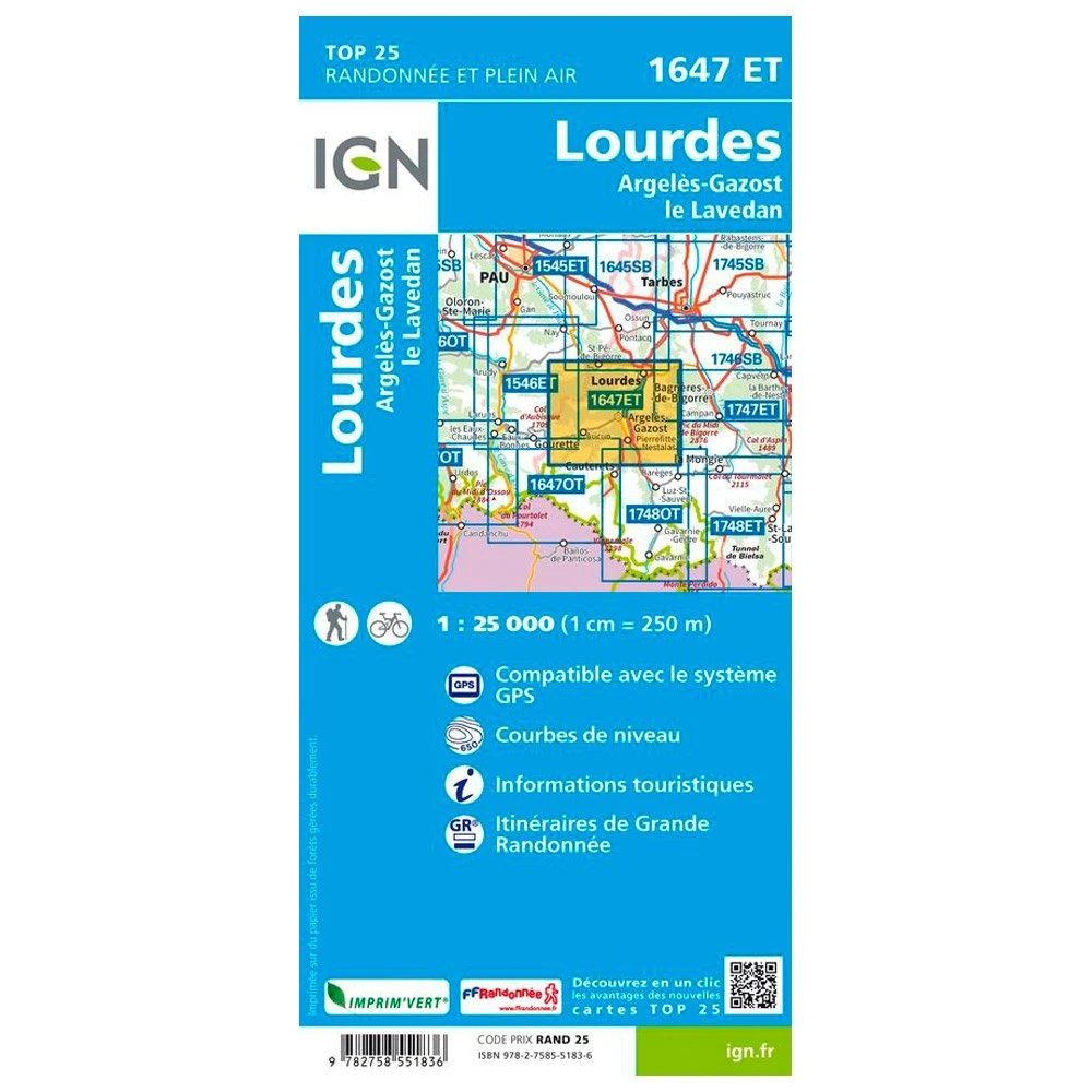 Carte IGN 1647ET Lourdes Argelès-Gazost Le Lavedan 4 Carte IGN 1647ET Lourdes Argelès-Gazost Le Lavedan – Image 2