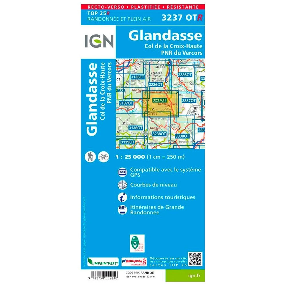 Carte IGN 3237OTR Glandasse, Col De La Croix-Haute, PNR Du Vercors - Résistante 4 Carte IGN 3237OTR Glandasse, Col De La Croix-Haute, PNR Du Vercors - Résistante – Image 2