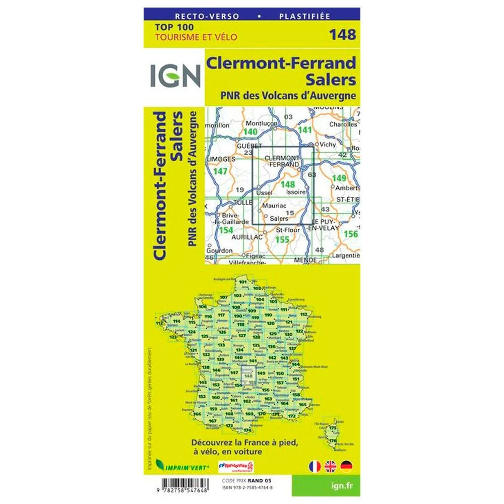 Carte IGN 148 - Clermont-Ferrand, Salers, PNR Des Volcans D'Auvergne 4 Carte IGN 148 - Clermont-Ferrand, Salers, PNR Des Volcans D'Auvergne – Image 2