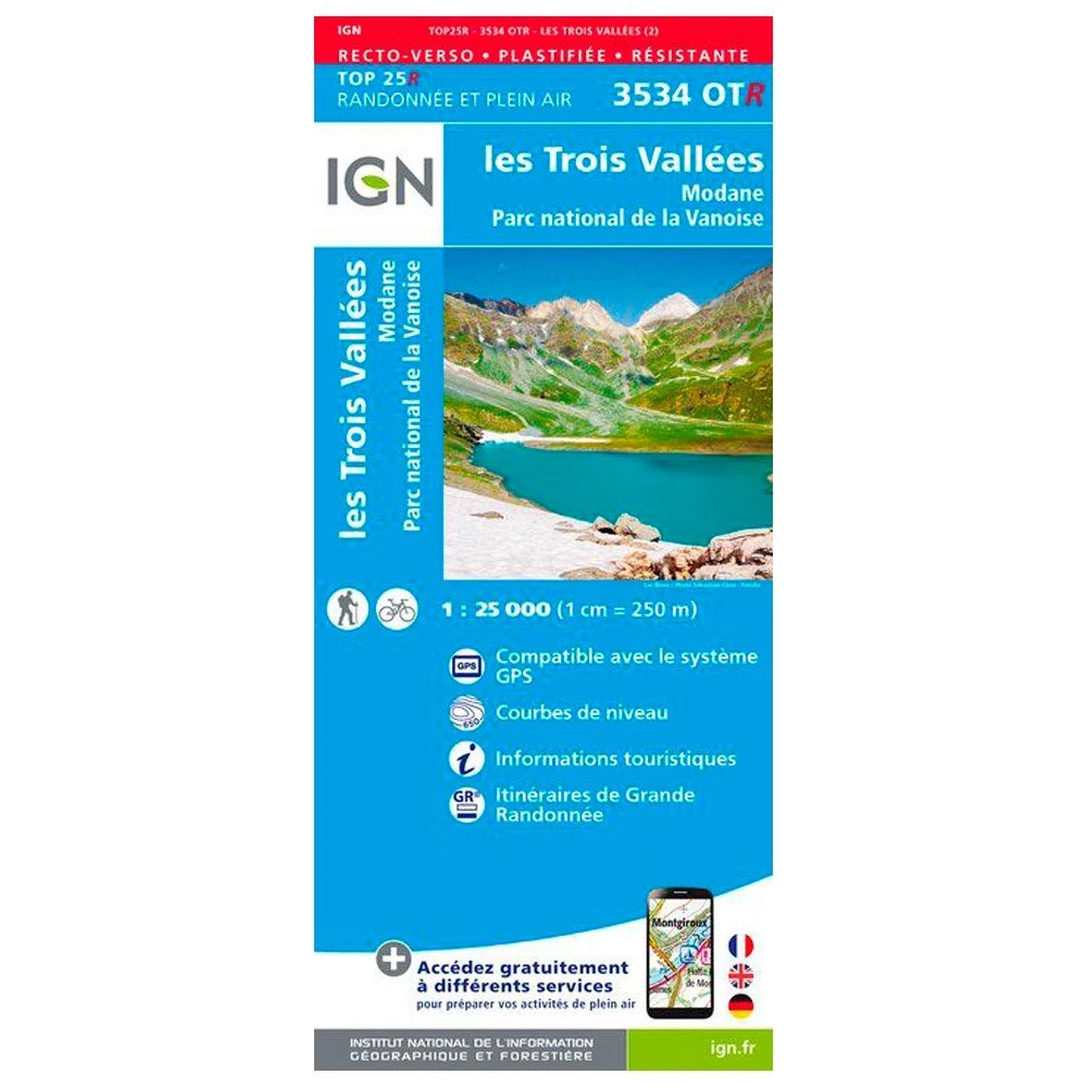 Carte IGN 3534OTR Les Trois Vallées, Modane, Parc National De La Vanoise - Résistante 3 Carte IGN 3534OTR Les Trois Vallées, Modane, Parc National De La Vanoise - Résistante