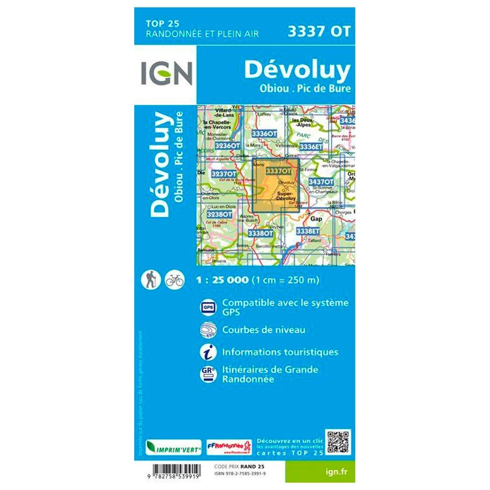 Carte IGN 3337OT Dévoluy, Obiou, Pic De Bure 4 Carte IGN 3337OT Dévoluy, Obiou, Pic De Bure – Image 2