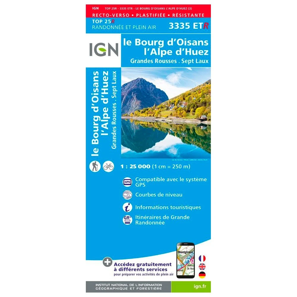 Carte IGN 3335ETR Le Bourg D'Oisans, L'Alpe D'Huez, Grandes Rousses, Sept Laux - Résistante 3 Carte IGN 3335ETR Le Bourg D'Oisans, L'Alpe D'Huez, Grandes Rousses, Sept Laux - Résistante